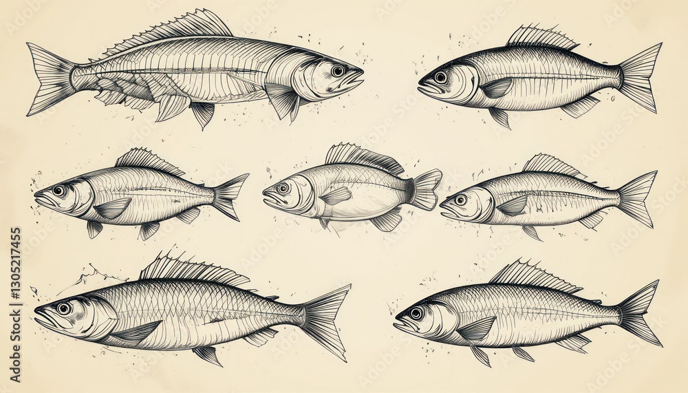 Isolated fresh fish collection, silver and raw Isolated fresh fish collection, silver and raw