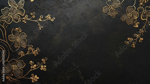 Sophisticated black and gold background with golden cherry blossom design