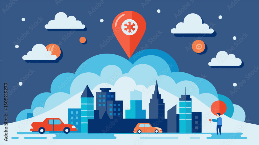 With the help of their tingedge data models meteorologists accurately forecasted a major snowstorm allowing cities to prepare and minimize potential disruptions.. Vector illustration With the help of their tingedge data models meteorologists accurately forecasted a major snowstorm allowing cities to prepare and minimize potential disruptions.. Vector illustration