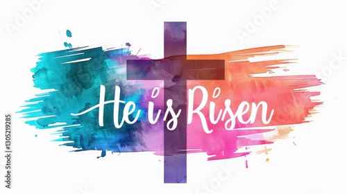 colorful cross with he is risen text clip art preview