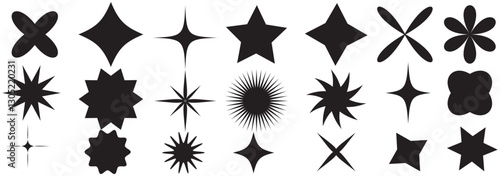 Abstract geometric shape silhouettes, black brutalism forms. Modern trendy minimalist basic figures, stars, lines and circles, memphis geometric silhouette elements vector set 