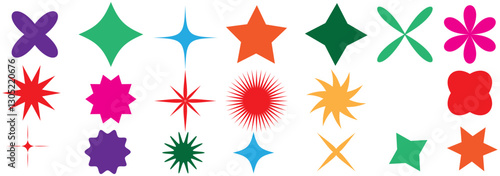 Abstract geometric shape silhouettes, black brutalism forms. Modern trendy minimalist basic figures, stars, lines and circles, memphis geometric silhouette elements vector set 