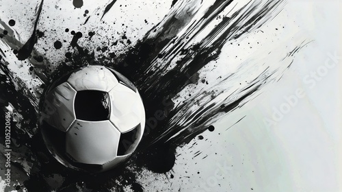 Creative Illustration of a Soccer Ball Bursting Through a Black and White Bac...