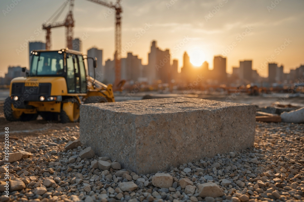Obraz premium A large foundation stone placed at a construction site, symbolizing strength, stability, and the beginning of a new building project