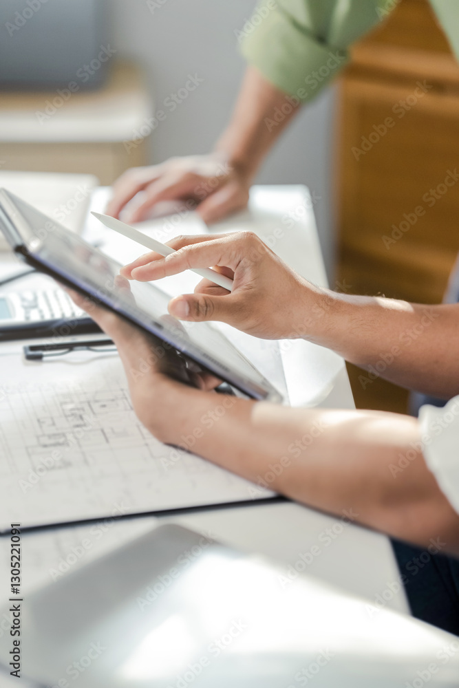 Fototapeta premium Architect working on the desk, construction project ideas architecture engineer Concept