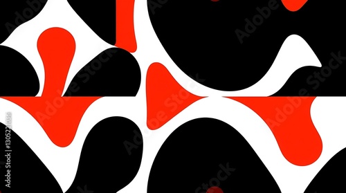Abstract Geometric Composition: An eye-catching abstract composition featuring dynamic interplay of bold black and vibrant red shapes over a simple backdrop, creating a modern visual effect. 