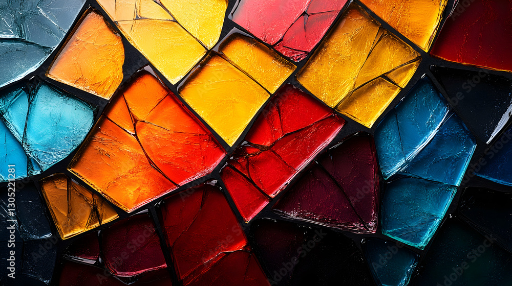 Fototapeta premium Colorful Cracked Stained Glass Texture