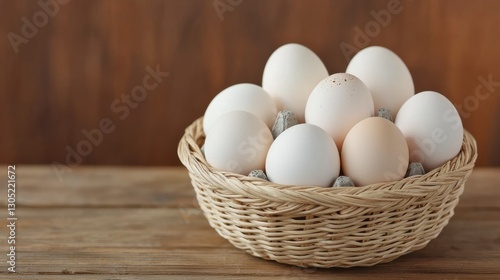 Wallpaper Mural Fresh Eggs in Basket on Wooden Table for Morning Breakfast Scene Torontodigital.ca