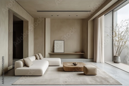 Spacious Modern Living Room With City View Showcasing Minimalist Design and C...