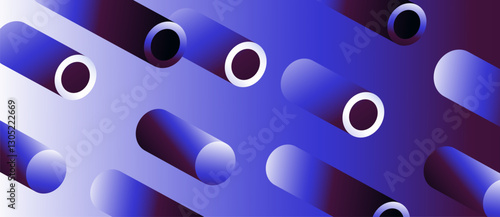 Sleek vector illustration showcasing cylindrical shapes with blue and purple gradients against a soft background. This modern, abstract design creates a dynamic visual effect.