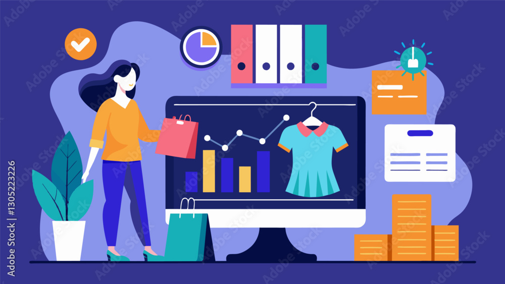 Obraz premium Through the use of data tracking software fashion retailers are able to identify which pieces are selling well in real time and make timely decisions on restocking and inventory. Vector illustration