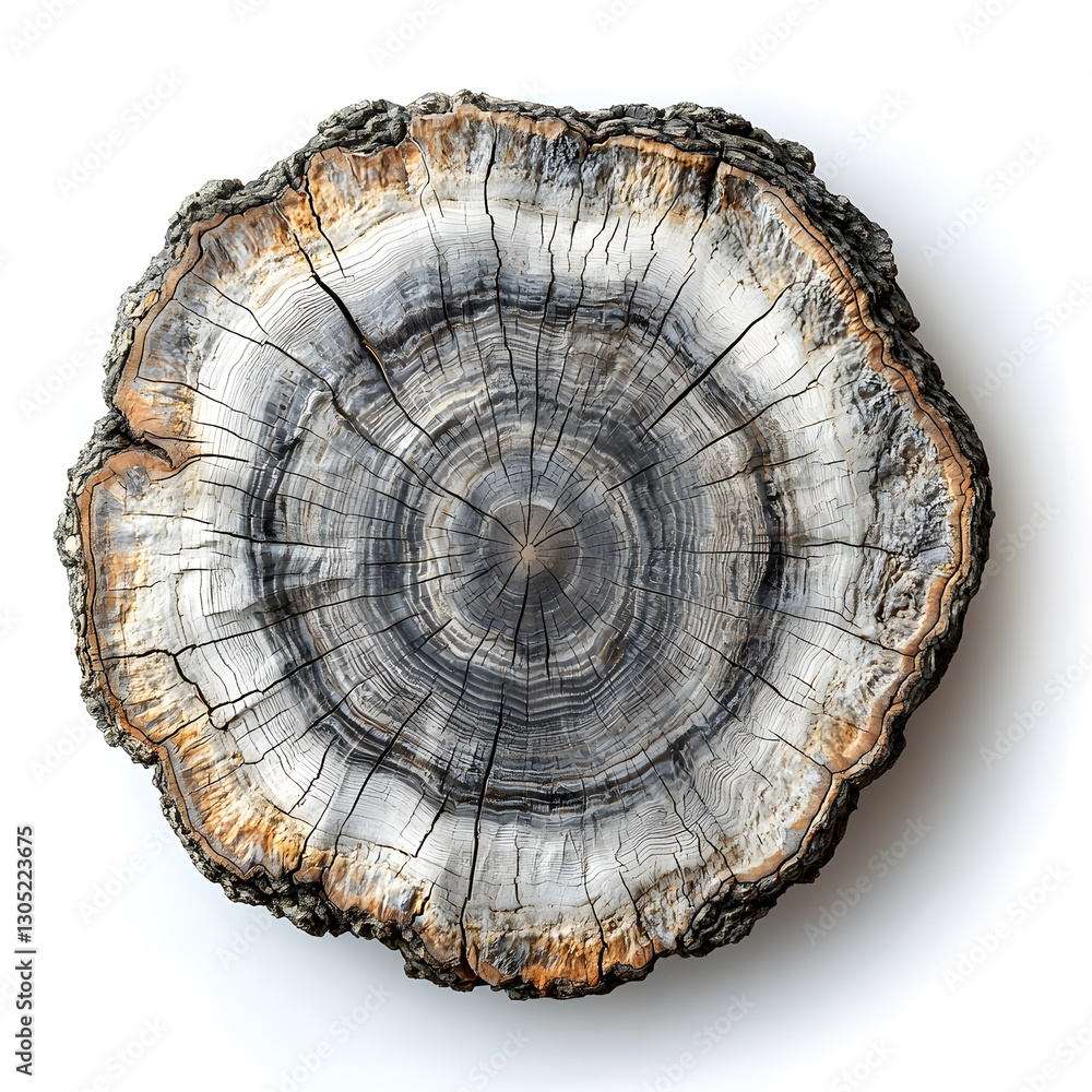 Tree Rings, Cross Section top view isolated on white. Wood cut Tree Rings, Cross Section top view isolated on white. Wood cut