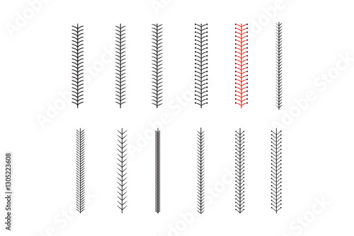 Baseball stitches icons set in black filled and line stroke style on white background
