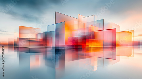 Colorful Glass Cityscape at Dawn