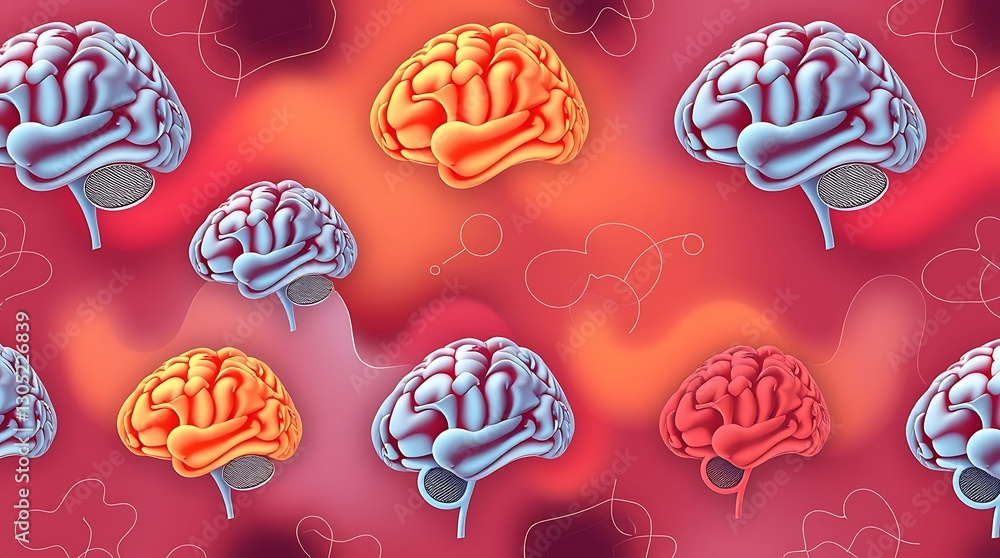 Brain Pattern: A complex pattern of human brain illustrations showcasing neurological concepts, cognitive processes, and the intricacies of the mind.
