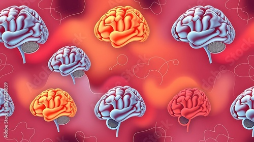 Obraz na płótnie Brain Pattern: A complex pattern of human brain illustrations showcasing neurological concepts, cognitive processes, and the intricacies of the mind. w salonie