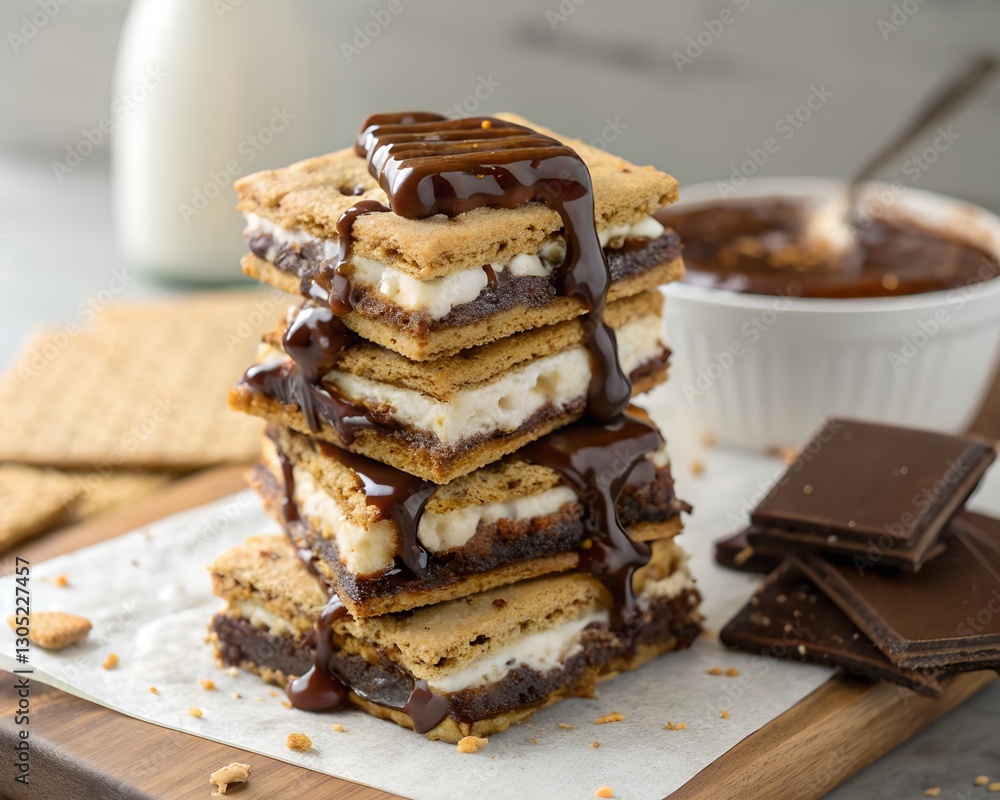 Stacked S'mores Dessert with Chocolate Drizzle Stacked S'mores Dessert with Chocolate Drizzle