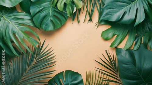 Lush Green Leaves Arranged in a Circular Pattern on a Light Background