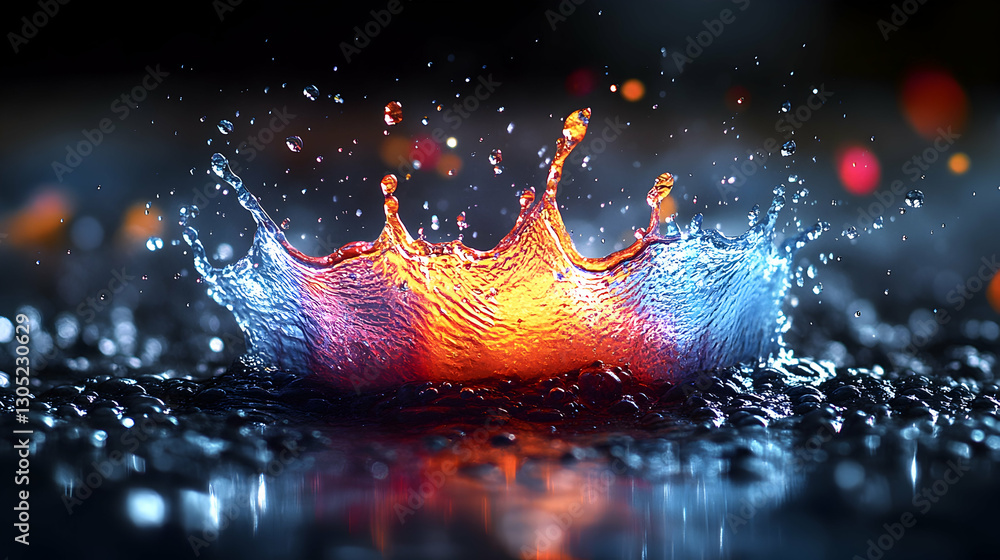 Colorful liquid splash crown on dark surface Colorful liquid splash crown on dark surface