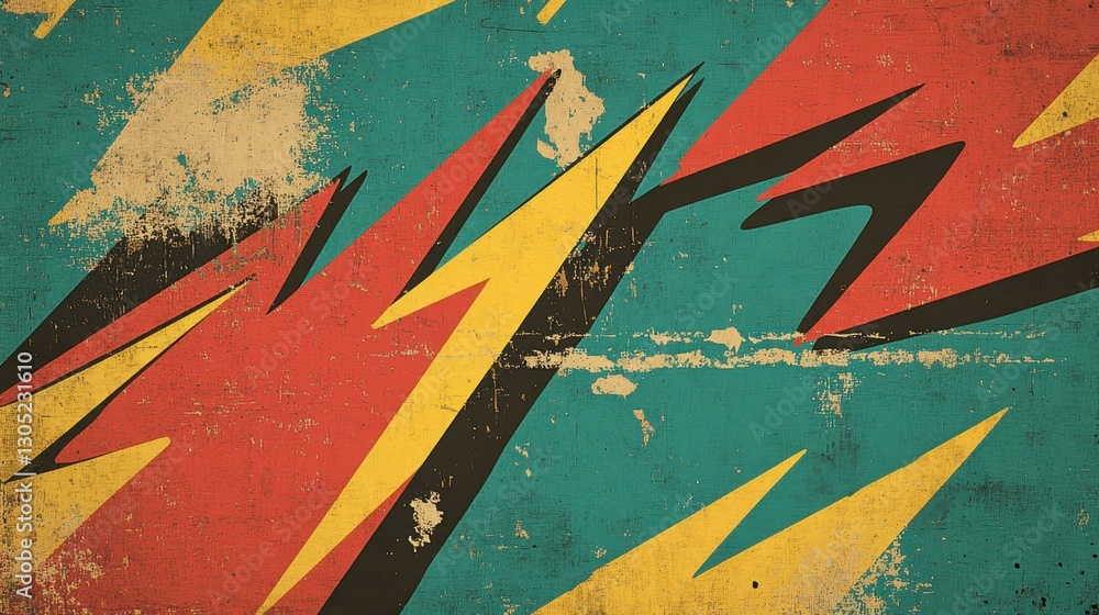 Naklejka premium Backdrop with interlocking lightning bolts in retro colors and comic book-style halftone