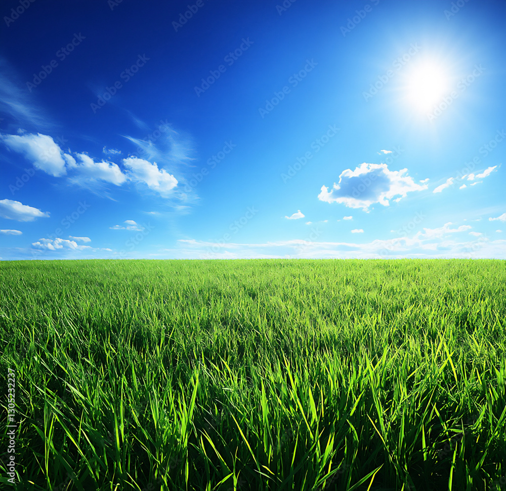 a vast green grassland under the blue sky, a vast green grassland under the blue sky,