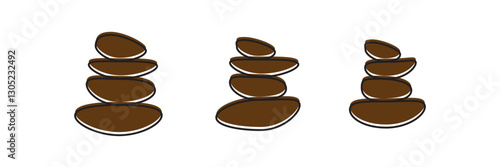 Vector Illustration of balance made of stones. Balance concept. Zen stones. Stones pyramid. Balance icons. Stack of stones