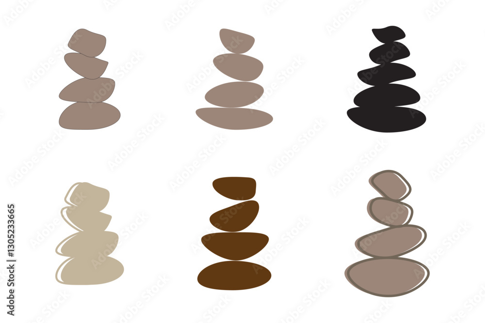 Zen stones logo template vector illustration. Balance rocks logotype concept. Smooth pebble sign set for spa, wellness, beauty designs, business cards, company branding. Black, white meditation icons
