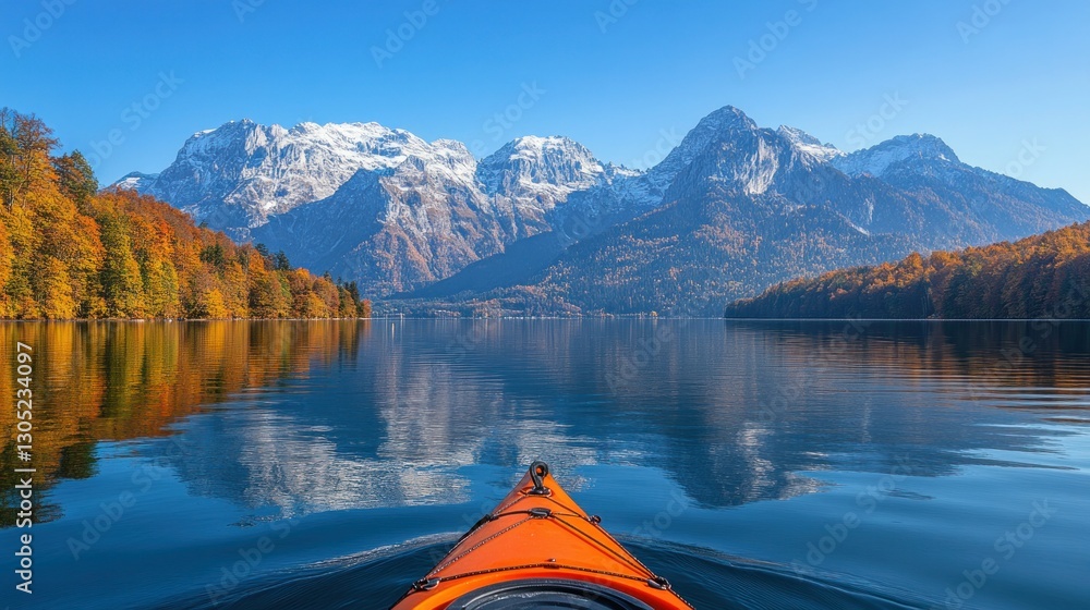 Kayaking on Autumn Lake, Majestic Mountains Kayaking on Autumn Lake, Majestic Mountains