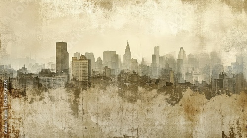 Wallpaper Mural Wallpaper with a panoramic city skyline misprinted ink lines and ghosting effects Torontodigital.ca