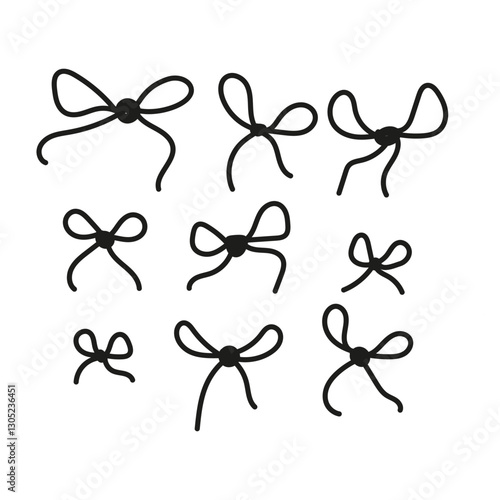 Ribbon with knot doodle, line drawing. Outline minimal tie, hand drawn Vector format