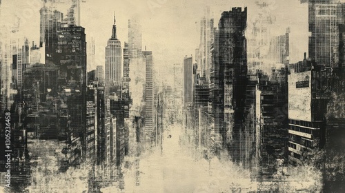 Wallpaper Mural Wallpaper of an old newspaper city scene with ink imperfections and halftone noise Torontodigital.ca