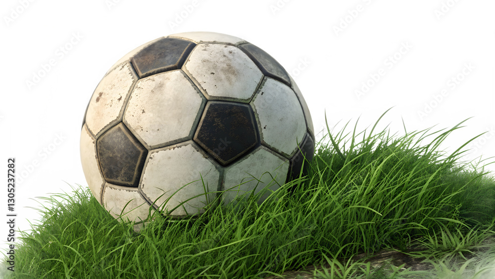 Obraz premium soccer ball on green grass isolated on white background