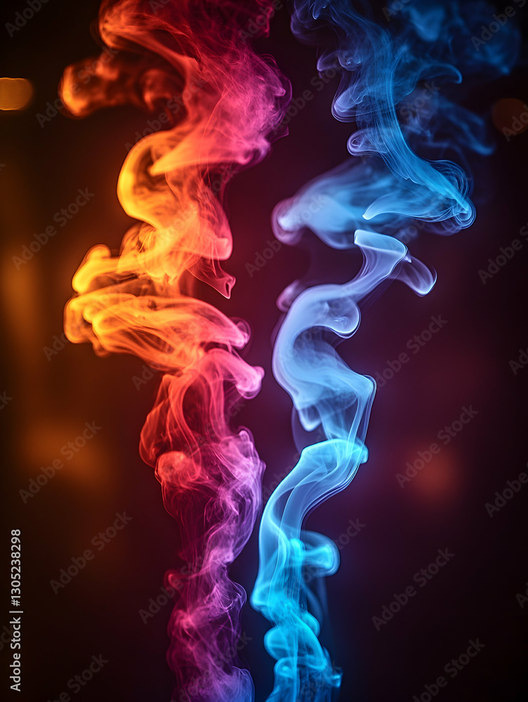 Fototapeta premium Colorful smoke swirls in dark studio (1)