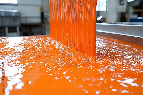 Orange liquid pouring factory floor