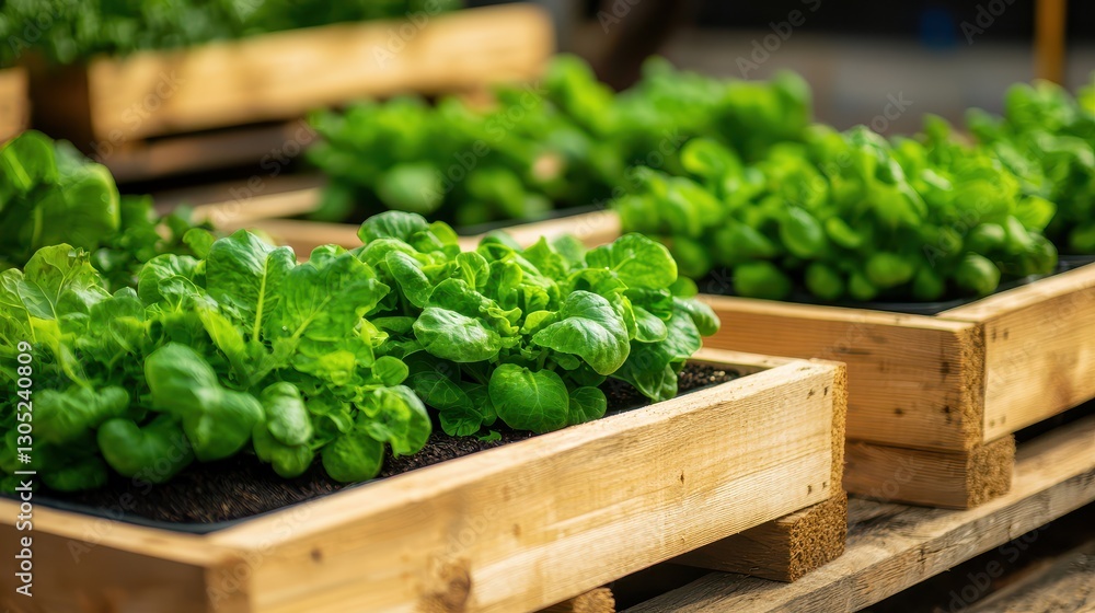 Aquaponics Design Concept, Rustic Aquaponics Garden Featuring Reclaimed Wood Frames With Lush Green Lettuce Plants Aquaponics Design Concept, Rustic Aquaponics Garden Featuring Reclaimed Wood Frames With Lush Green Lettuce Plants