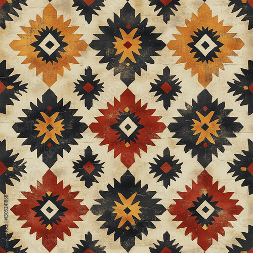 Diamond patterns with intricate Aztec-inspired designs in earthy colors generative AI