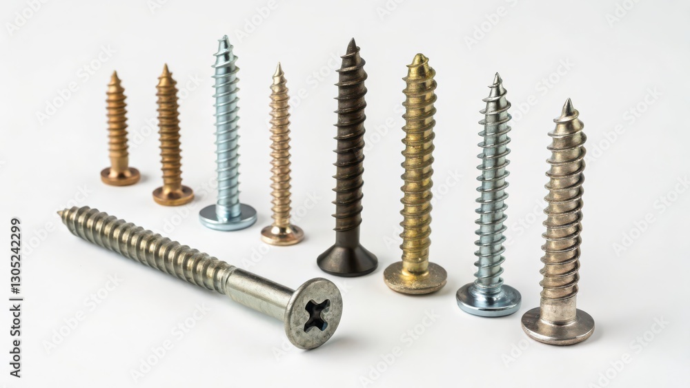 Assortment of Screws on White Background Assortment of Screws on White Background