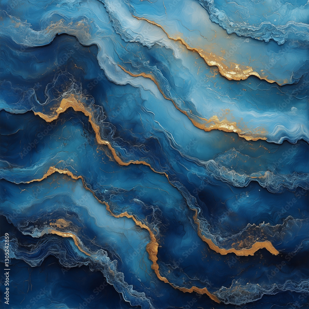 Ocean wave pattern in blue & turquoise with gold accents and dynamic generative AI Ocean wave pattern in blue & turquoise with gold accents and dynamic generative AI