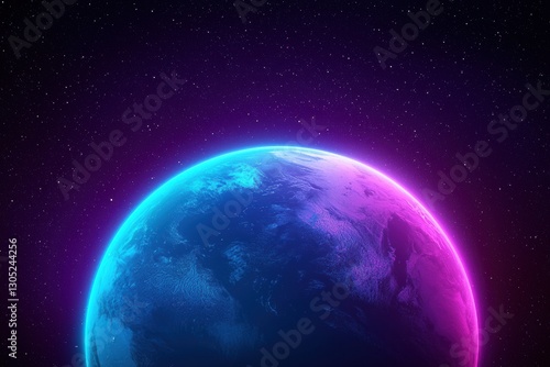 Fototapeta Naklejka Na Ścianę i Meble -  Planet earth glowing in space with purple and blue gradient color scheme