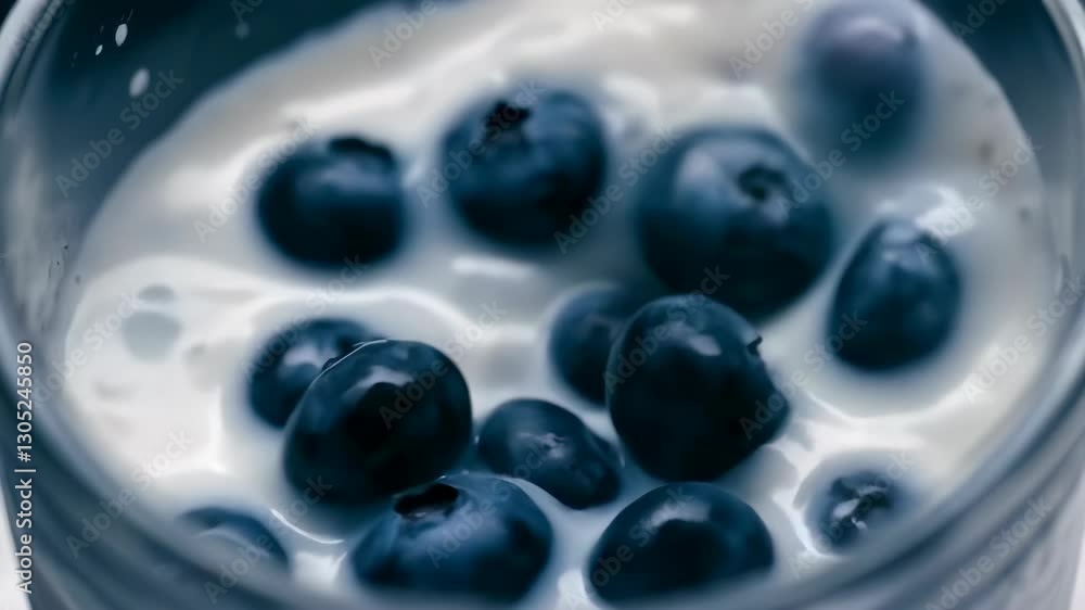 Blueberries Falling into a Glass of Milk Blueberries Falling into a Glass of Milk