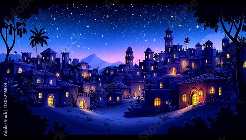 Starlit Night in Middle Eastern Village