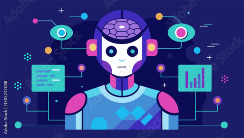 With its advanced sensors and processing power the AI avatar effortlessly filters through massive amounts of data extracting valuable knowledge.. Vector illustration