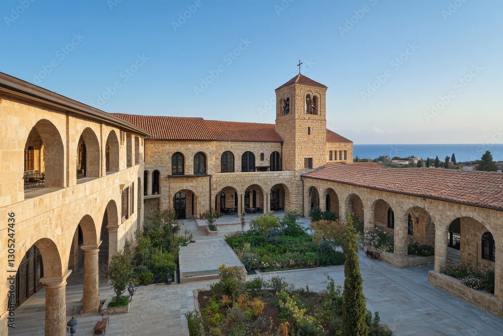Fototapeta premium Historic monastery with serene courtyards, contemplation