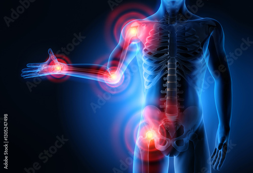 3D Rendering - Severe pain in the joints - Rheumatism and arthrosis