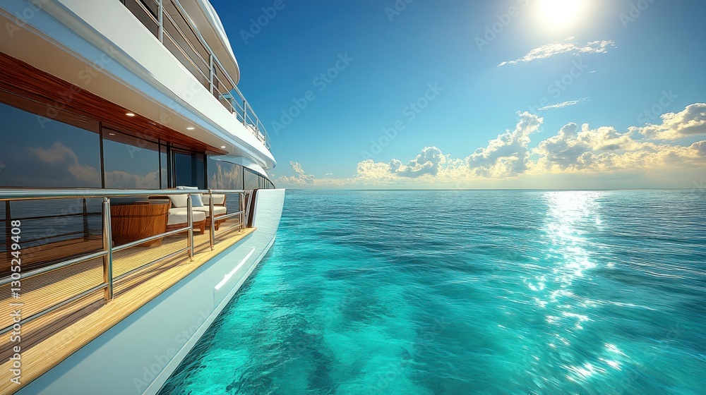 Fototapeta premium Luxurious yacht deck overlooking turquoise ocean