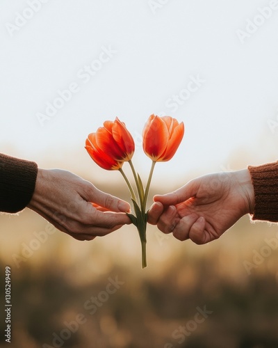 Intimate Connection Soft Minimalist Valentines Moment with Vibrant Red Tulips - Emotional Storytelling for Modern Love and Wellness Content