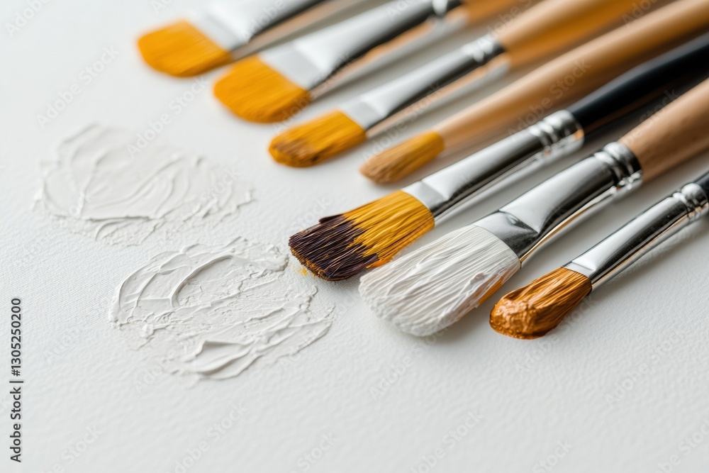 Fototapeta premium Minimalist Art Essentials Professional Watercolor Brushes in Monochrome Palette - Creative Workspace Inspiration for Modern Artists and Content Creators