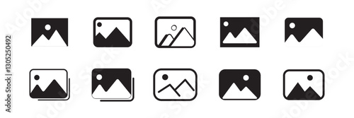 Gallery icon set. Photo album symbol. Image, picture collection icons set. Vector