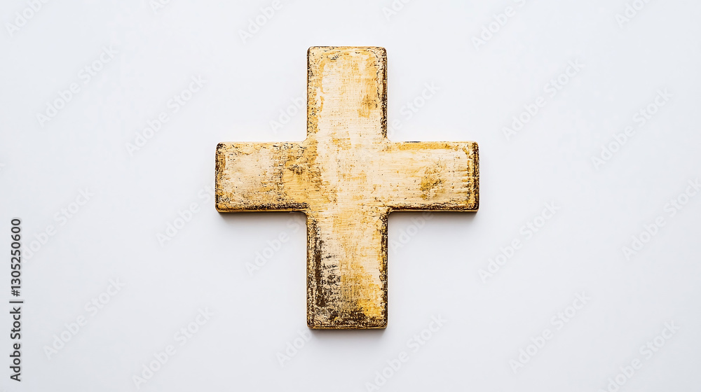 Obraz premium Rustic wooden cross on white background. Simple, aged symbol of faith and spirituality. Minimalist design.