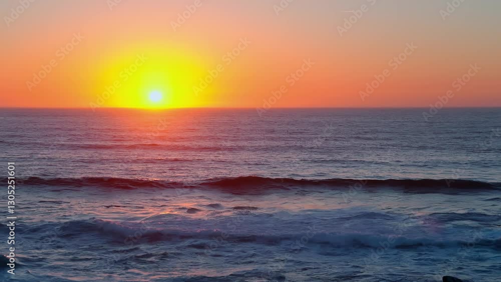 A mesmerizing ocean sunset with a glowing sun casting warm golden hues over the water, waves rolling towards the shore, and a serene sky transitioning from orange to deep blue. A mesmerizing ocean sunset with a glowing sun casting warm golden hues over the water, waves rolling towards the shore, and a serene sky transitioning from orange to deep blue.